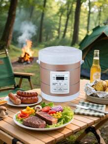 12V/24V迷你车载电饭煲，1.6L车载卡车电动汤粥机，食物蒸笼，保温器，快速加热便当盒 - 金色 - 查看 2
