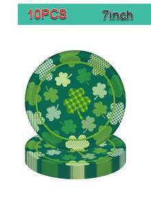 10pcs St. Patrick's Day Tableware Set Lucky Green Clover Plate Irish Festival Party Plate St. Patrick's Day Plates Cup And Napkin Plates Napkins 10 Guests - Multicolor - View 9