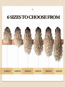 爪形马尾假发，渐变棕色，16英寸、18英寸、24英寸、26英寸、28英寸、32英寸可选，水波纹耐热纤维合成马尾假发，适合女性圣诞节、万圣节、音乐节聚会及日常佩戴。 - 漸層棕色 - 查看 4