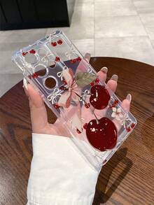 1件装 时尚创意全屏蝴蝶结花朵水晶樱桃2D绘画图案透明气囊TPU防震手机壳，适合作为节日礼物，兼容苹果、Galaxy S22/23/24/25/A05/A05S/A53/A54/A55等型号 - 彩色 - 查看 7