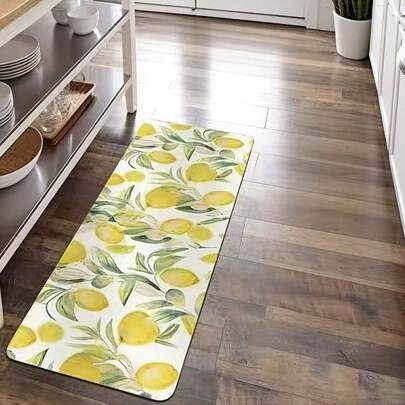 1pc Soft Silicone Lemon Tree Design Kitchen Mat, Absorbent Bathroom Rug, Decorative Floor Mat For Kitchen, Living Room, Laundry Room, Bathroom