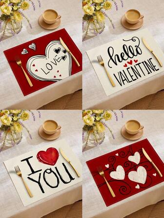 1pc/4pcs/6pcs/60pcs Valentine's Day Polyester Decorative Placemat, "Happy Valentine's Day" Heart-Shaped Placemat, Dirt-Resistant Placemats, Suitable For Home, Restaurant, Dining Table Decor, Housewarming, Birthday Gifts