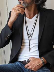 男士不锈钢几何三角形吊坠项链套装（2件套）| 黑/银极简设计组合 | 适合日常通勤、街头穿搭、派对、休闲场合 | 情人节、生日、圣诞节、周年纪念日送给男友的绝佳礼物 - 套裝 - 查看 4