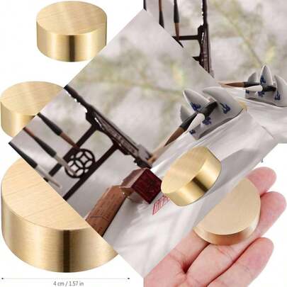 Office Decor Chinese Calligraphy Tool, Brass Paperweight With Gold Round Block Design