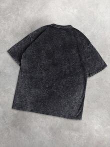 Men's Street Racing Graphic T-Shirt, Slightly Stretchy Distressed Black Round Neck Short Sleeve Casual Tee - Black - View 2