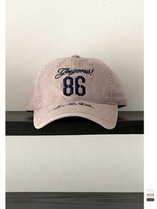 1顶复古美式字母刺绣软顶棒球帽，复古做旧可调节男女通用透气遮阳帽，适合春夏、海滩、度假 - 86字母做舊 - 查看 17