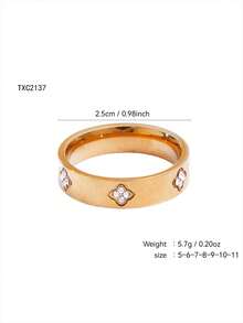TONSI 1pc Fashionable Minimalist Multi-Layer 18K Gold Plated Stainless Steel Ring Set, Versatile Stackable Rings With Cubic Zirconia Four-Leaf Flower Design, Suitable For Women's Daily, Commute, Party Wear