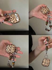 Retro Semi-Transparent Playful Leopard Print Handheld Protective Case Compatible With Airpods 4, Pro, 3, Apple 2/3, Bluetooth Soft Shell - Brown - View 2