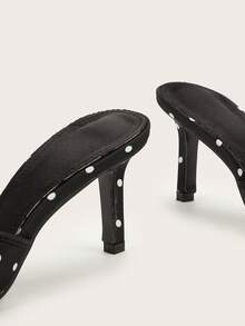 Giày sandal cao gót mũi tròn hở gót chấm bi nơ màu đen giả lụa, đính đá lấp lánh, thích hợp cho tiệc tùng hoặc các sự kiện. - màu đen - Xem 5