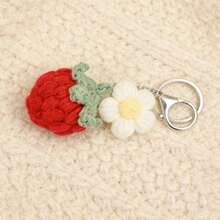 Handmade Crocheted Strawberry & Flower Keychain Set - 3pcs Cute Summer Bag Charms & Purse Accessories For Women, Unique Handcrafted Gifts For Mom, Valentine's Day Present For Her, Boho Chic Key Chains For Purse & Phone, Artisan Phone Charms & Lanyard, Thoughtful Gifts For Women & Men - A - 查看 4