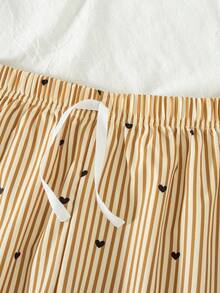 2 Stücke Mädchen Lässig Outfits: Herz Muster Figurbetontes Kurzarm Top und gestreifte Herz Dekor Hose mit Gummibund, Sommer - Gelb - Übersicht 7