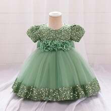 Pink Kids Clothes 2116 Big Bow 3D Flower Girls Frock Tulle Sequins Ball Gown Pageant Children Elegant Princess Prom Host Formal Evening Party Cocktail Dress 0-4Y - Avocado - 查看 1
