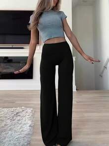 Women's Commuting Sports Elegant Modern Workplace Solid Color Slim Fit Flare Pants - Black - View 8