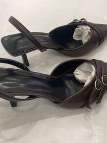 女士时尚百搭尖头搭扣高跟鞋 - 酒紅色 - 查看 3