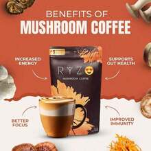 Mushroom Coffee, 6 AdaptogenicMushrooms,Organic,Instant ,MCT Oil,USA GrownBetter Energy, Focus, Digestion, Lmmunity,Cordyceps, 30 Servings Beverage Taffy - 1 - Xem 2