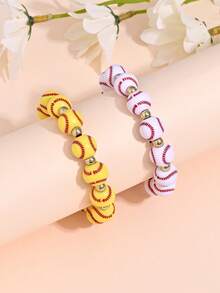 2pcs/Set Sporty Beaded Bracelet Set For Women, Minimalist Bicolor Elastic Bracelet Suitable For Daily Wear