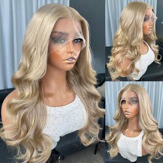 Peruca Sintética Kanekalon Futura Hair Loiro 13x4 com Lace Front, 56 cm de Comprimento, Ondulada e Cacheada, Sem Necessidade de Cola, Material Kanekalon, Fibra Sintética Resistente ao Calor, Repartição Livre, Densidade de 150%, Ideal para o Dia a Dia, Festas, Feriados, Festivais e Outras Ocasiões, Adequada para Iniciantes, Aparência Natural, Pronta para Usar, Peruca Sintética com Lace Front de Alta Definição, Fibra Resistente ao Calor, Ideal para o Dia a Dia, Festas, Festivais e Outras Ocasiões, Adequada para Iniciantes.