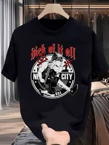 Men's Vintage Heavy-Duty Rock Band T-Shirt - Short Sleeve Retro Music Tee With Iconic Logo Print, Summer Casual Top For Concerts, Festivals & Gifts (Machine Washable) |   For Pop Bands & Punk Rock Style - Black - View 1