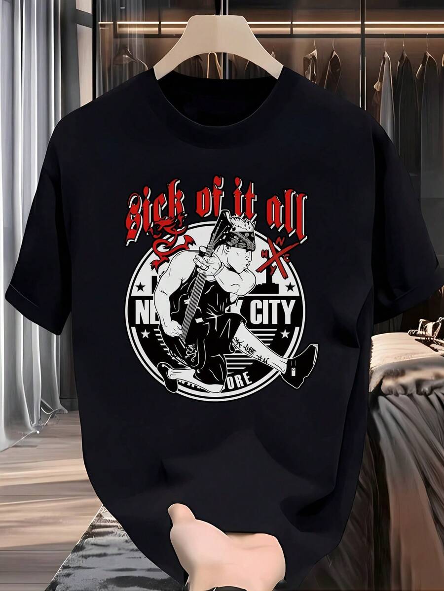 Men's Vintage Heavy-Duty Rock Band T-Shirt - Short Sleeve Retro Music Tee With Iconic Logo Print, Summer Casual Top For Concerts, Festivals & Gifts (Machine Washable) |   For Pop Bands & Punk Rock Style - Black - View 1