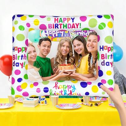 1 pieza Marco de foto inflable para cumpleaños, marco decorativo de material PVC, adecuado para fiestas de cumpleaños, decoración de ambiente, regalo