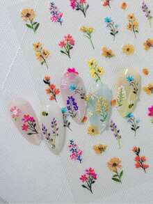 1 Set Spring Floral Embossed Nail Art Stickers, 3D Small Daisy & Rapeseed Flower Petals Decals, Natural Fresh Style Nail Decorations, Suitable For Women, Girls, Family And Personal DIY Use
