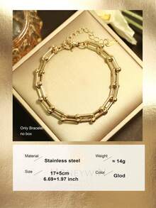 1 件可调节不锈钢 U 型马蹄链手链/项链，男女通用 - 金黃色 - 查看 14