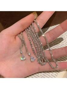 轻奢璀璨满天星水滴纯银项链，闪耀多用途超长毛衣链，独特设计双层锁骨链，女士款 - 水滴項鍊 - 查看 6