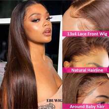 13x6 13x4HD Clear Lace Front Wig, Brazilian Human Blended Hair Straight, Glue-Free - 200% Density Forehead, Pre-Plucked Hairline & Baby Hair, 34 Inches Natural Black, Easy To Wear, No Glue Required - Brown - View 5