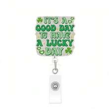 1pc Green Lucky Clover Skull Badge Reel - Gothic Style Acrylic Retractable ID Card Holder, Unique Contrast Design For St. Patrick's Day Nurse Doctor Gift With Keychain Medical Accessory