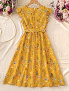 2026春夏女装黄色碎花A字中长连衣裙，休闲舒适成熟时尚假日派对连衣裙 - 彩色 - 查看 5