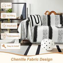 Boho Couch Cover Washable, Chenille Sofa Covers Pet Friendly, Non Slip Geometric Couch Covers 3 Cushion, Furniture Protector Sofa Slipcovers With Tassel Sectional Sofa(71 X 102/ 71 X 150, Khaki, Black, Gray))