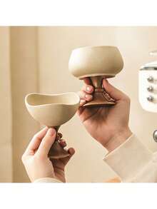 1pc High-Quality Thick Ceramic Creative Goblet, Retro Nut Cup, High Stem Ice Cream Cup, Home Living Room Tea Table Candy Snack Storage Cup, Japanese Simple Style Dessert Bowl - Clay + Brown - View 2