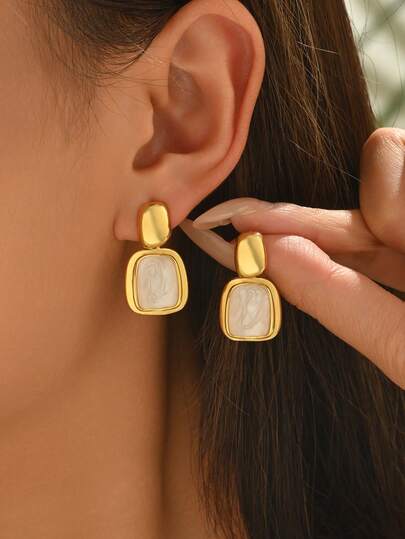 1 par de pendientes geométricos con perlas, diseño minimalista y único, pendientes elegantes y versátiles para mujeres, adecuados para celebraciones, bodas, estilo francés