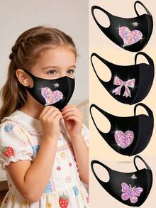 1个可爱优雅的彩色糖果、亮片、水钻、蝴蝶装饰儿童口罩，适合日常佩戴、户外活动、学校、派对、母亲节、情人节、舞会等场合，是女孩的时尚配饰（颜色随机）