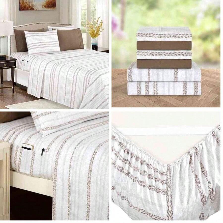 Elegant Comfort - Juego de sbanas de 6 Piezas ms Suave y Acogedor, Microfibra de Alta Calidad de Hotel 1500, Bolsillo Profundo, Juego de sbanas de 6 Piezas, Resistente a Las Arrugas, tamao Queen, - Jenna Gold y la reina - Ver 1