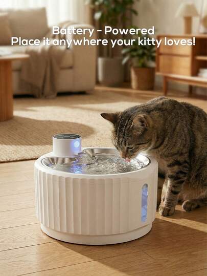 Trådlös automatisk kattfontän - Smart rörelsesensor för husdjur - 2,8 l/94 oz vattenskål för katt och hund - Uppladdningsbart batteri