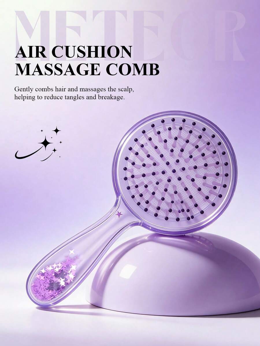 Urban Decay Circular Glitter Massage Comb, Purple Transparent Air Cushion Hair Brush With Star Glitter, Easy To Detangle Hair And Care For Scalp - Purple - View 1