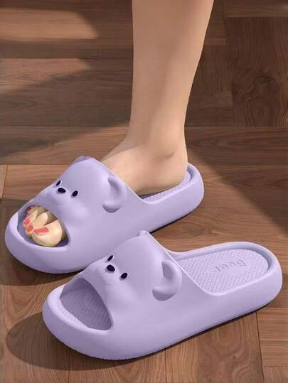 女士拖鞋，时尚新款加厚鞋底设计，适合室内居家、浴室、户外穿着，柔软舒适，防滑，防臭休闲凉鞋，紫色女士人字拖