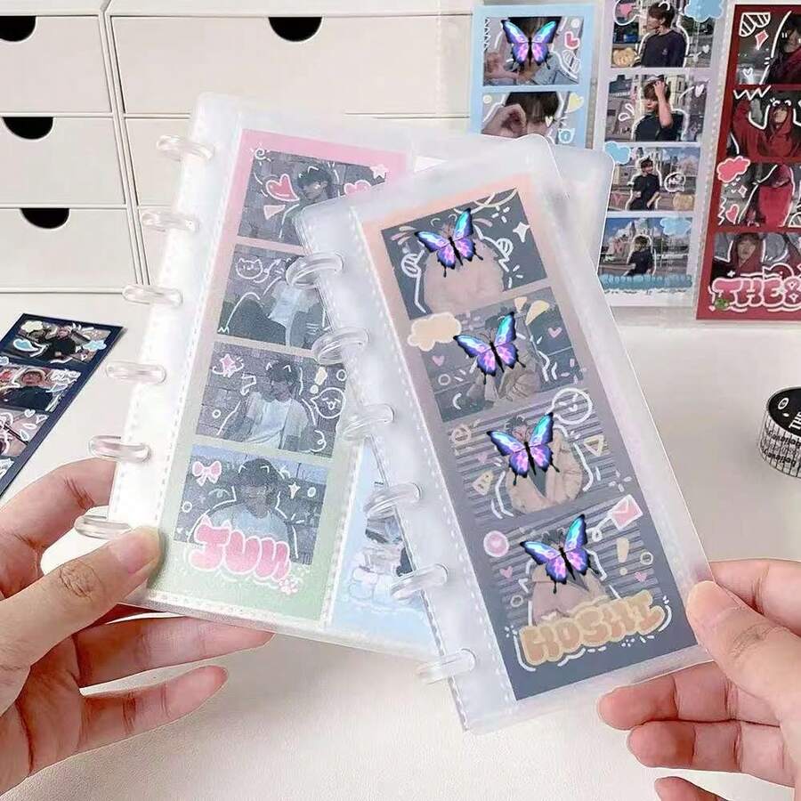 INS Minimalist Transparent Vertical Receipt Organizer Album, Mushroom Buckle Loose-Leaf Photo Album, Life Quadrants Autograph Card Holder - Multicolor - View 1