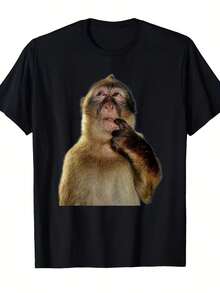 Funny Monkey Meme T-Shirt - Featuring The Classic Thinking Monkey And Thumbs-Up Donkey  Designs - Casual Top For Meme Enthusiasts - trắng - Xem 1