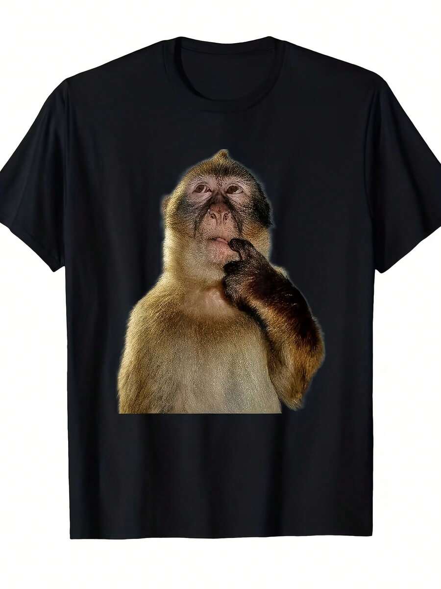 Funny Monkey Meme T-Shirt - Featuring The Classic Thinking Monkey And Thumbs-Up Donkey  Designs - Casual Top For Meme Enthusiasts - trắng - Xem 1