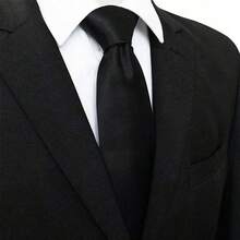 1pc Men's Solid Color Necktie, Black 8cm Formal Business Tie, Perfect For Wedding Casual Men Necktie - 黑色 - 查看 2
