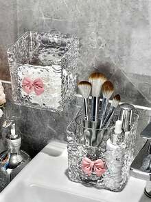 1pc Wave Pattern Wall Mounted Storage Box, No Drilling Bathroom Vanity Organizer Rack, Multi-Functional Wave Design Wall Hanging Storage Shelf, Suitable For Bathroom, Vanity, Bedroom, Home, Bedroom, Bathroom, House, Pink Room, Living Room Decor, Travel Accessories, Gift Bag, Gift For Mom, Dad, Men, Friends, Teachers, Birthday, Wedding, Office Desk, Shelf, Accessories, Gift Box, Fun Gift, Storage, Makeup Brush Holder - Multicolor - View 2