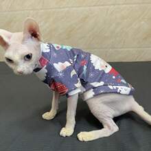 Sphynx Cat Clothes, Soft Stretchy Fabric With Santa Claus Print, Suitable For Autumn/Winter