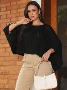 Women's Batwing Knit Cape, Stylish Fashion Poncho, Spring/Winter Knit - Beige - View 3