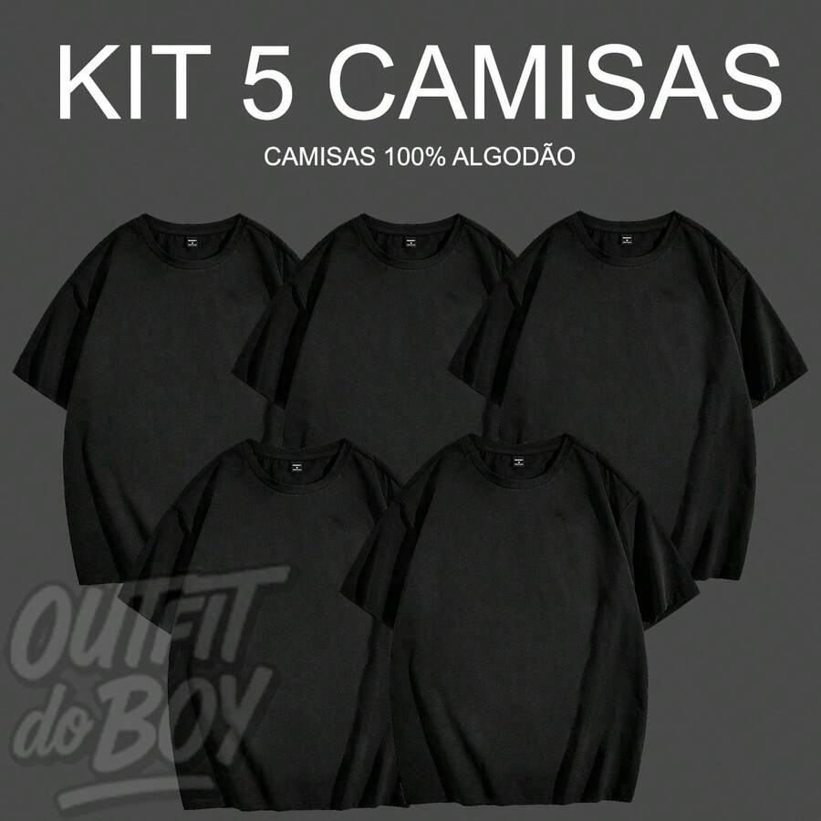 Set Of 5 Plain Basic Comfortable T-Shirts For Everyday Wear, Various Colors, Versatile, 100% Cotton 30.1 Streetwear!! Men's Basic Premium Casual Spring Summer - Negro - Ver 1