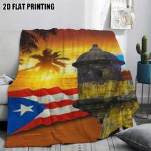 Puerto Rican Themed Flannel Blanket - Vibrant Cultural Prints With Flags, Symbols & Puerto Rico Text - Soft Warm Travel Digital Print,Suitable For All Seasons,      Washable And Machine-Washable, Lightweight, Breathable, Comfortable, Warm,  Unique, 280gsm For Him And Her, Perfect For Naps, Camping, Travel, Family, Daily Life, Office Decoration, Birthday Anniversaries, Valentine's Day, Thanksgiving, Christmas, Halloween, Mother's Day, Father's Day, Wedding,   New Year Gifts Provide Personalized Ideal Gifts For Her, Him, Family Members, Boyfriends,  Girlfriends, Fathers, Family Members, Mothers, Lovers,   Daughters, Sons,   Grandfathers, Grandmothers,     Friends, Classmates And Pets.     Sofa,Bed,Car,Bedroom,Living Room,Office,  Outdoor Camping, Beach,Wall Decoration - 多色10 - 查看 5