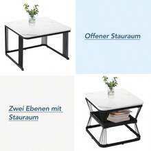 (N625P173136Z) Set Of 2 Modern Side Tables, MDF With Marble Look, Steel Tube White High Gloss Black, 2 Tables Measuring 65x65x45 Cm And 45x45x39.5 Cm - White - View 8