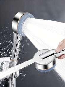 Prague Piano Key Design Shower Head Set, 4 Modes High Pressure Handheld Massage Sprayer Kit With On/Off Switch, Includes Easy Install Wall Mount Bracket And 59-Inch Flexible Hose, 4 Different Spray Patterns - Silver - View 8