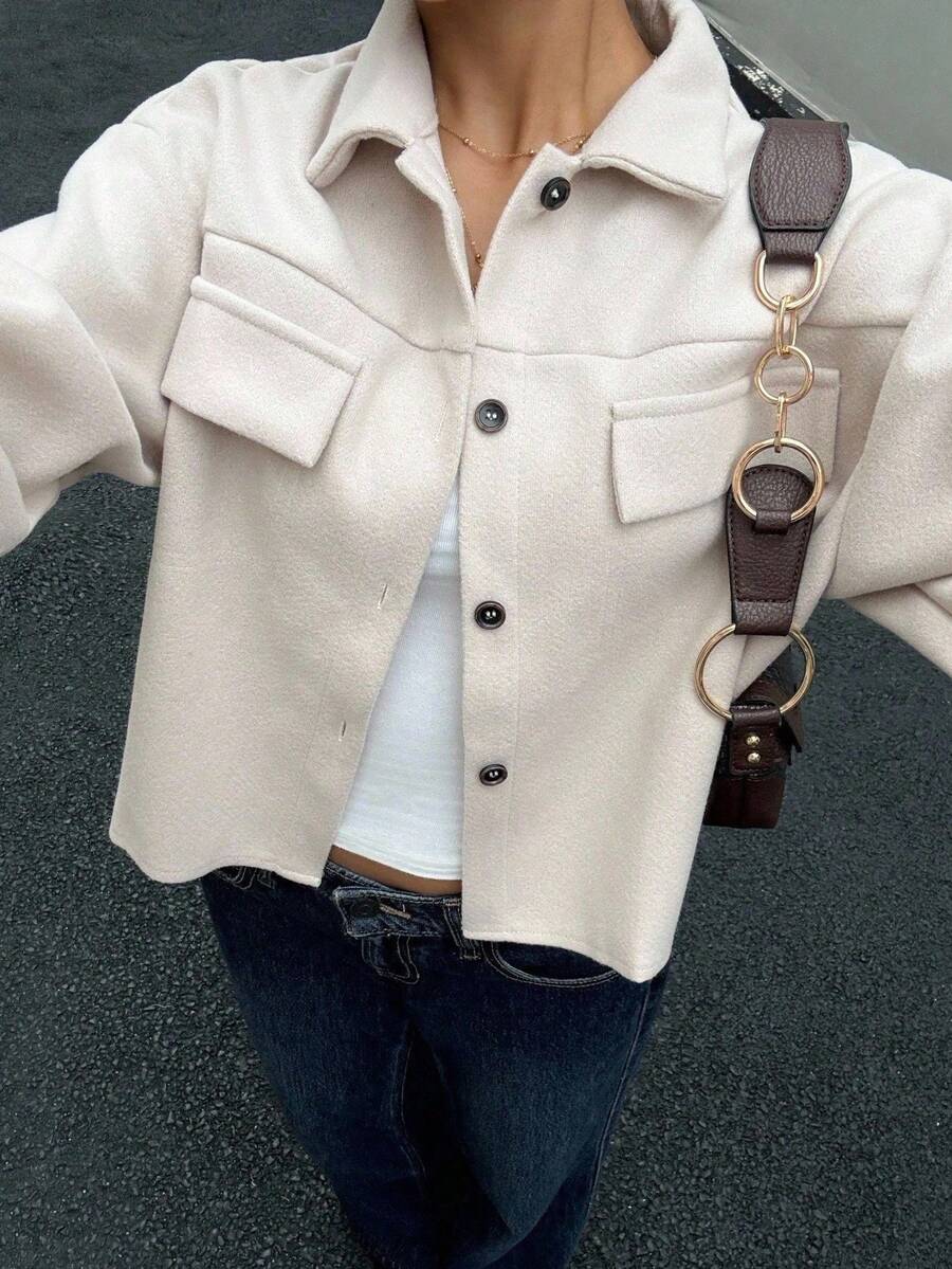 Abrigo con botones y bolsillo con solapa en la parte delantera, con hombros caídos para otoño/invierno - Blanco - Ver 1